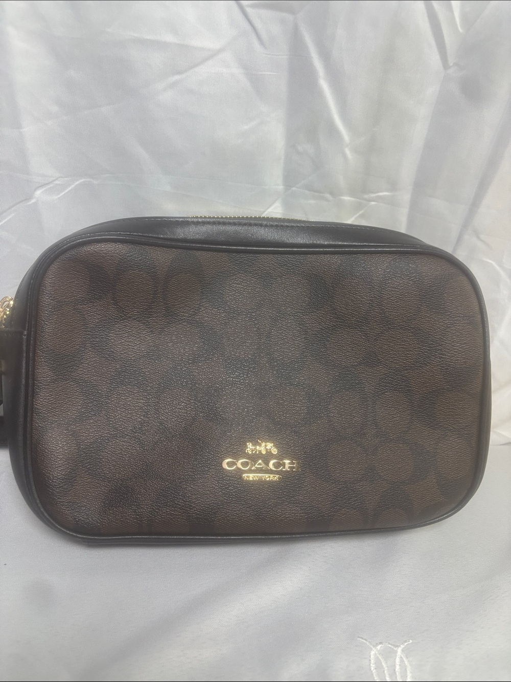 Coach Brown Signature Toiletry Pouch with Gold Logo